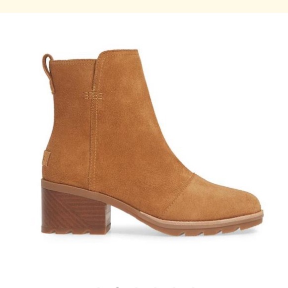 Sorel Leather Suede Camel Waterproof Block Heeled Bootie New In The Box - Picture 2 of 7